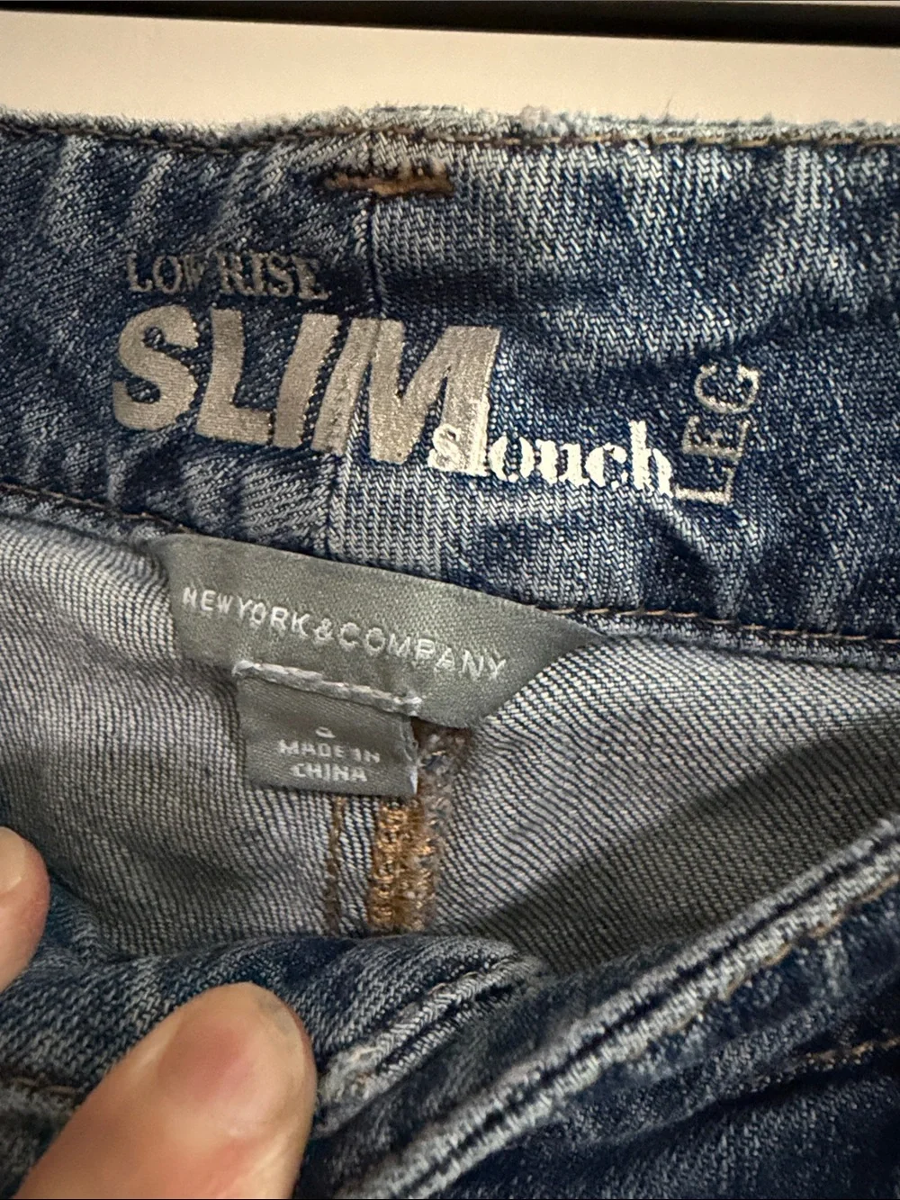 New York & Company Blue Distressed Straight-Leg Jeans